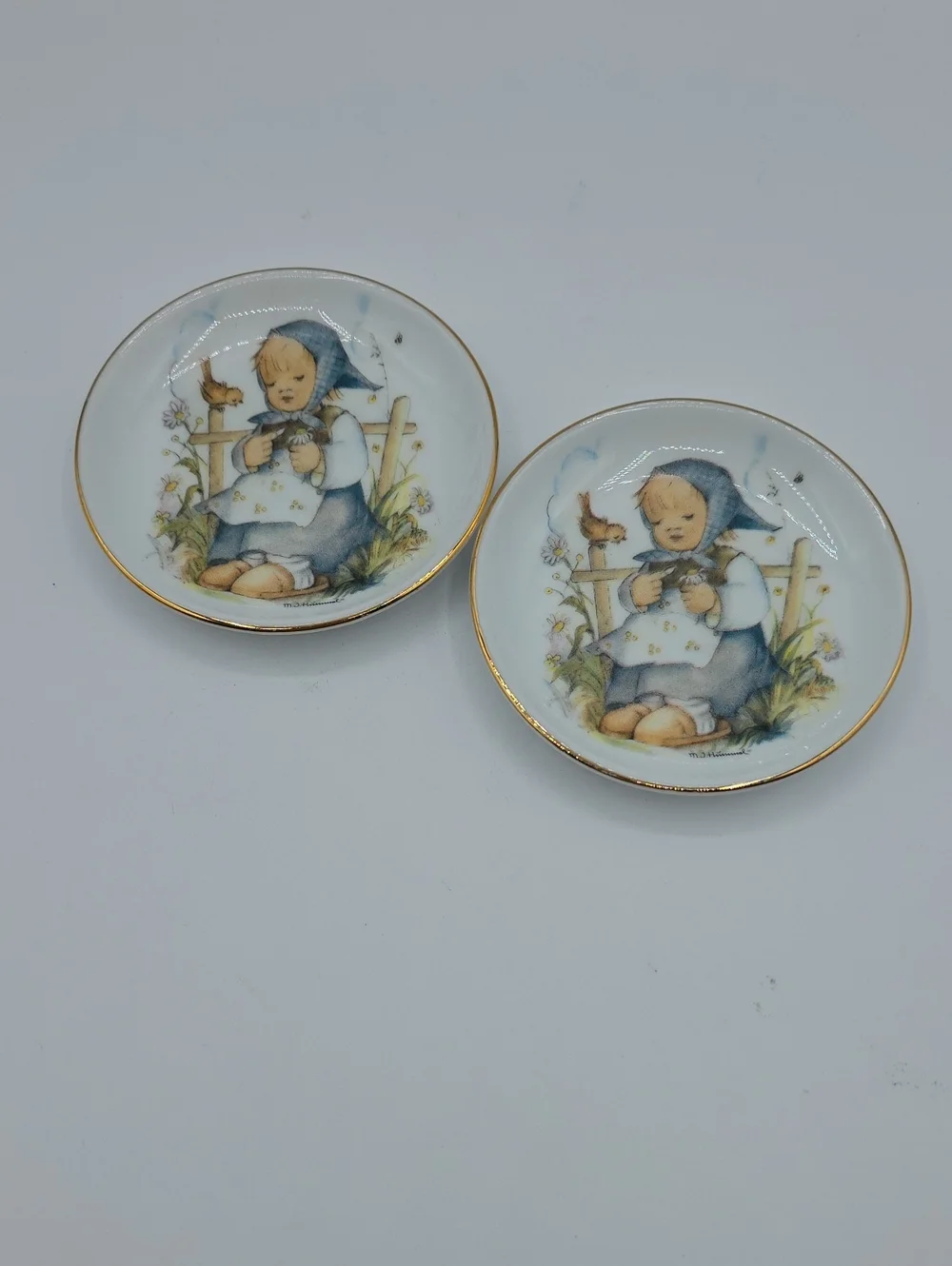 M.J. Hummel Porcelain Trinket Dishes in Blue and White (Set of 2)